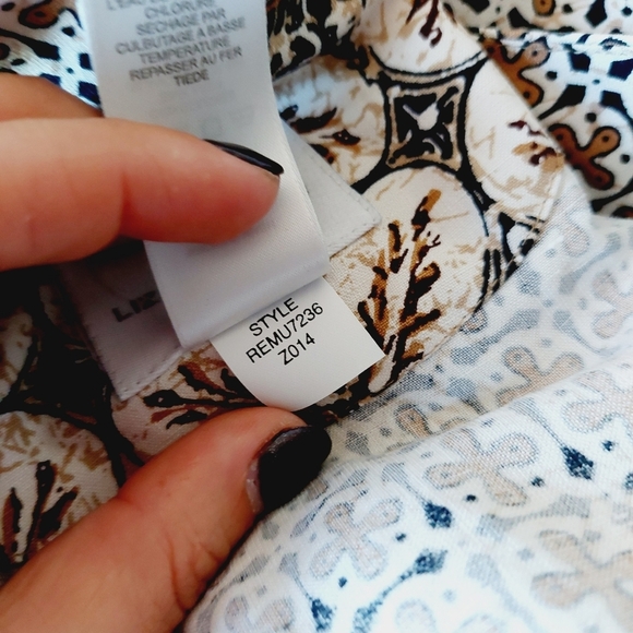 Liz Claiborne Silk Long Sleeve Button Down Collarless Patterned Shirt P6432 - Picture 10 of 10